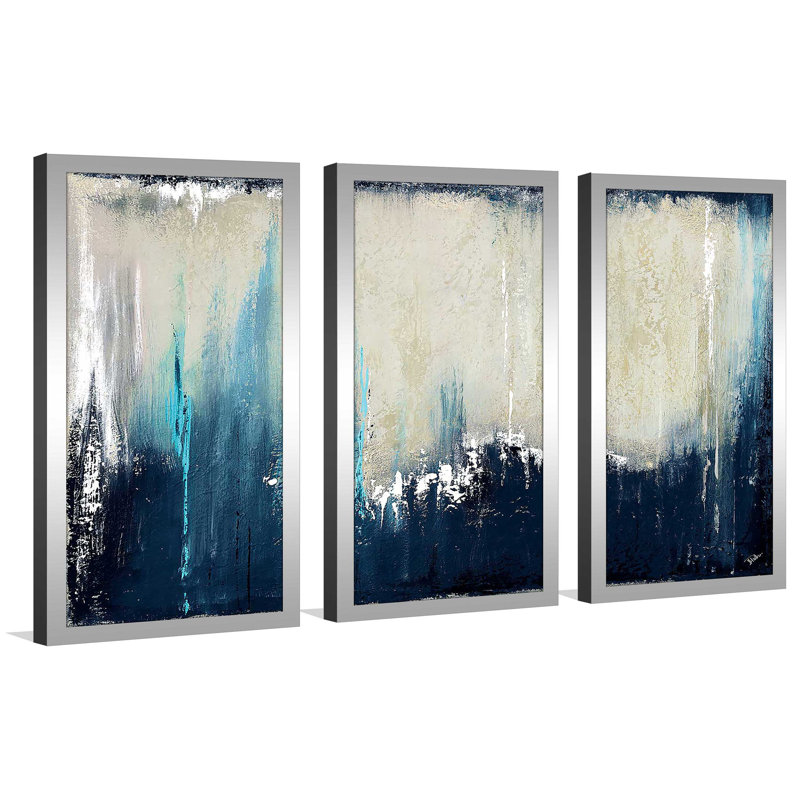 «Marine Blue Illusion I» par Patricia Pinto - peinture sur cadre 3 pièces, L 40,5 po x H 25,5 po x P 1 po
