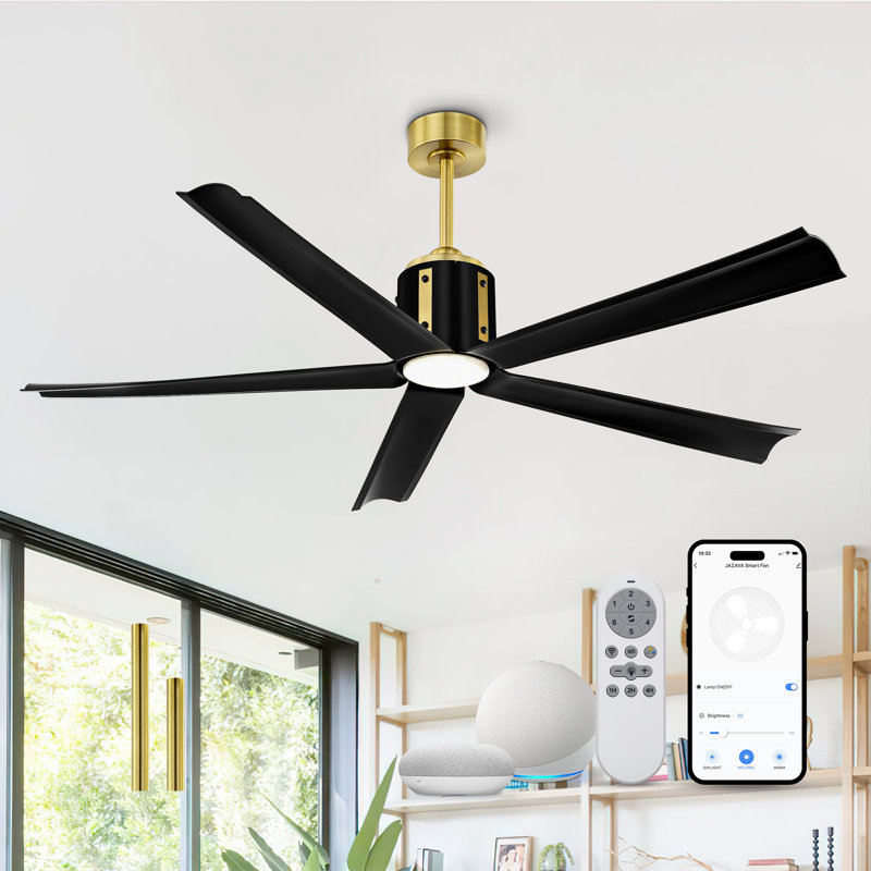 Ventilateur de plafond 60 W 18 W avec lumières DEL, 5 pales avec Alexa Smart Control, télécommande et application, Doré
