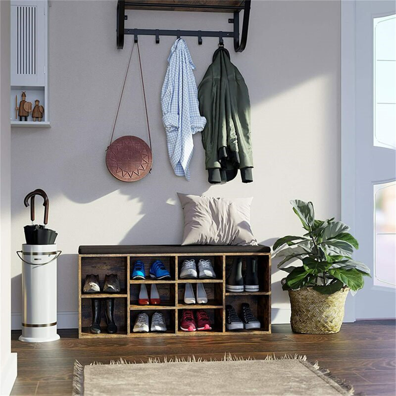 10 Pair Shoe Storage Bench, Brown