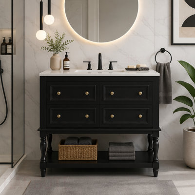 Armoire de salle de bain autoportante, ensemble de meuble-lavabo autoportant avec 4 tiroirs, armoire de salle de bain
