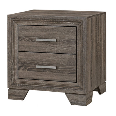 Ensemble de chambre à coucher Queen, chêne brun, argent, ensemble 3 pièces avec 2 tables de chevet