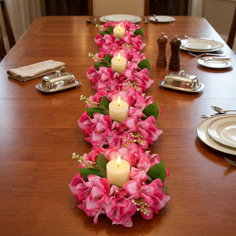 4 anneaux de bougie de fleurs artificielles 4PCS, bougies de 9 pouces Bougainvillea floral