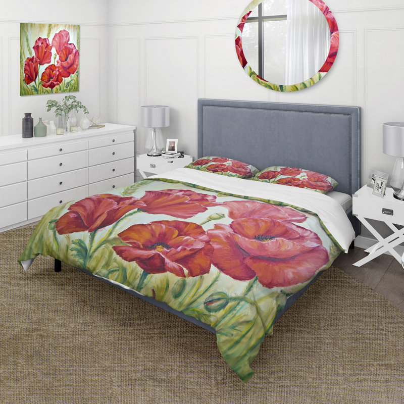 Blossoming Poppies In The Morning III - Ensemble de housse de couette traditionnel - Microfibre de polyester