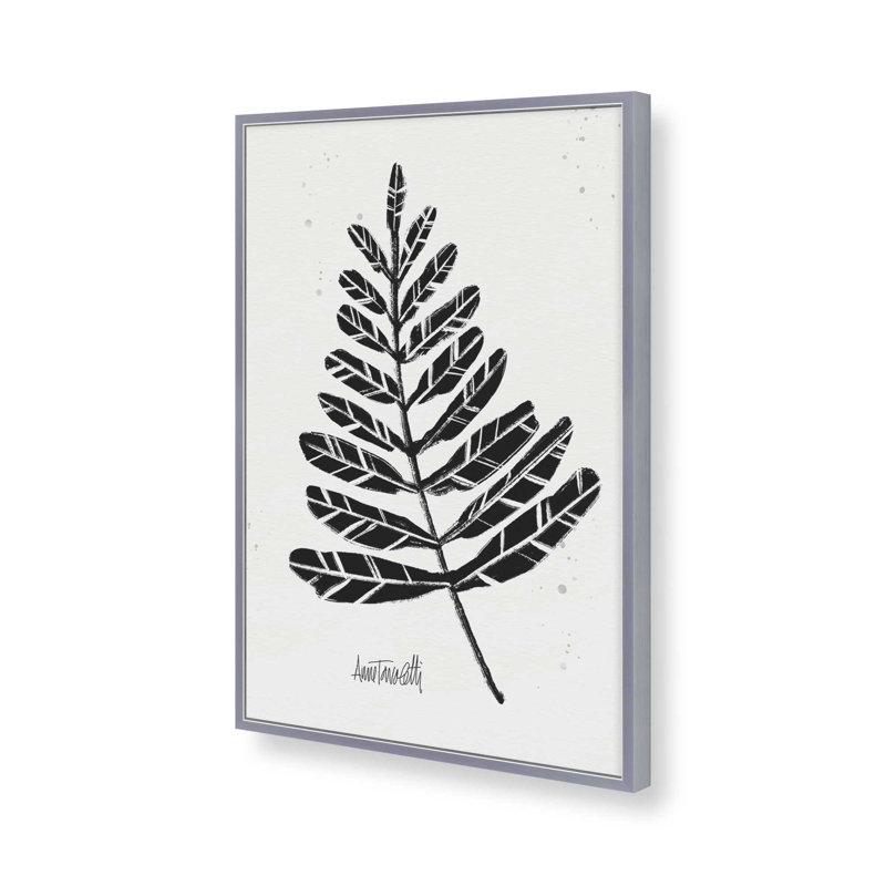 Imprimé botanique noir et blanc II, H 15,25 po x l 12,25 po, Encadrement ouvert, chrome poli