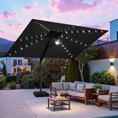 11' X 9' Patio Solar Led Lights Cantilever Umbrella with Counter Weighted Base