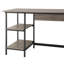 Bureau gris avec 2 tablettes et gracieux en métal, touches de rangement peu encombrantes, solution