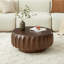 Table basse ronde en bois massif sculpté au design sculptural élégant-710260739
