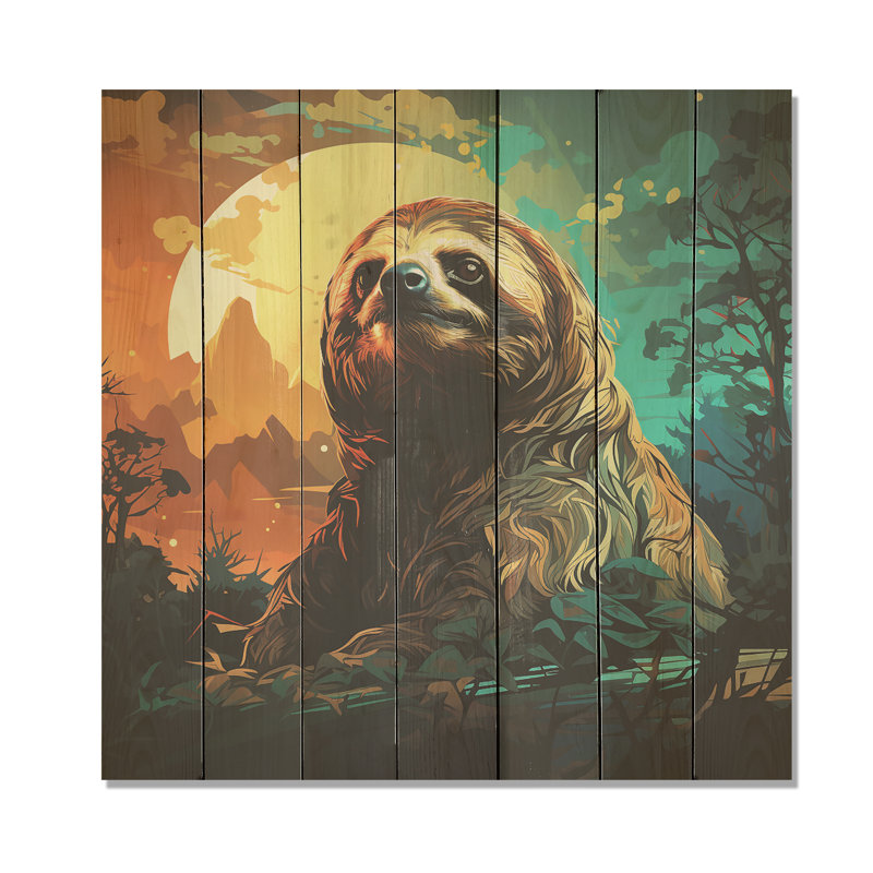 The Serenity Of Sloth At Sunset III - paresseux sur bois, H 30 po x l 30 po