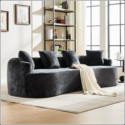 Causeuse incurvée Boneless avec 3 coussins, petit canapé en chenille pour appartement et salon, aucun assemblage requis
