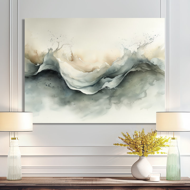 Vortex gris et blanc II - peinture abstraite, art mural moderne, H 34 po x l 44 po