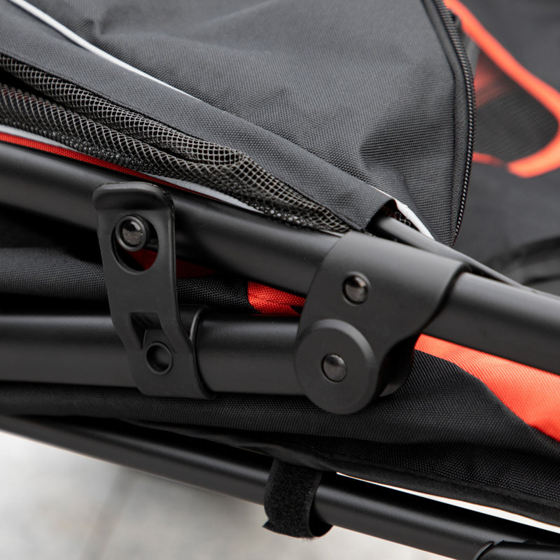 Foldable Standard Stroller Pet Stroller with Storage Smooth Ride with Shock Absorption, Red/Black