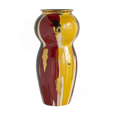 10x10x20.9" Curved Ceramic Vase with Abstract Multicolored Finish