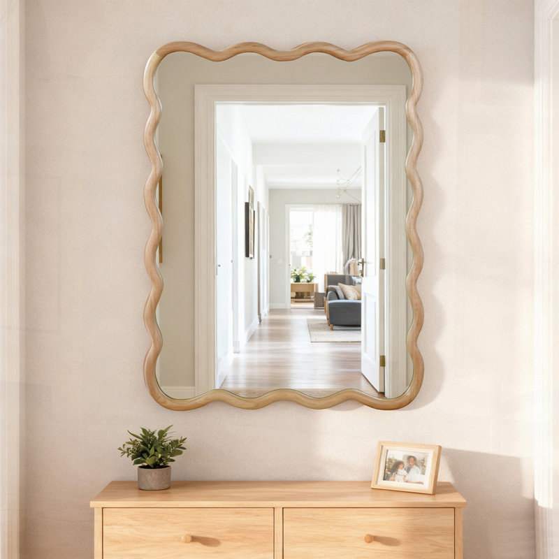 Miroir décoratif Wavy, 30 po x 1,18 po, Bois naturel