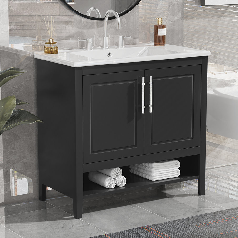Winston Porter Naber 36.01'' Single Bathroom Vanity with Solid Wood Top ...