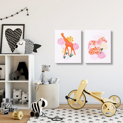 Safari Elephant and Zebra 2 Piece Canvas Wall Art Set, design by Dina Riddle