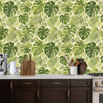 Peel and Stick Wallpaper Tropical Monstera Palm Leaf Beige Contact Paper Removable Self Adhesive Wall Mural Wall Decor for Bedroom Kitchen Cabinets 24in x 118in