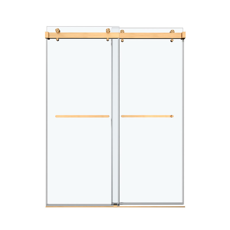 Porte de douche coulissante double en or brossé, 62 à 66 po x 76 po, verre trempé de 3/8 po (10 mm), ensemble de reliure coulissante en acier inoxydable