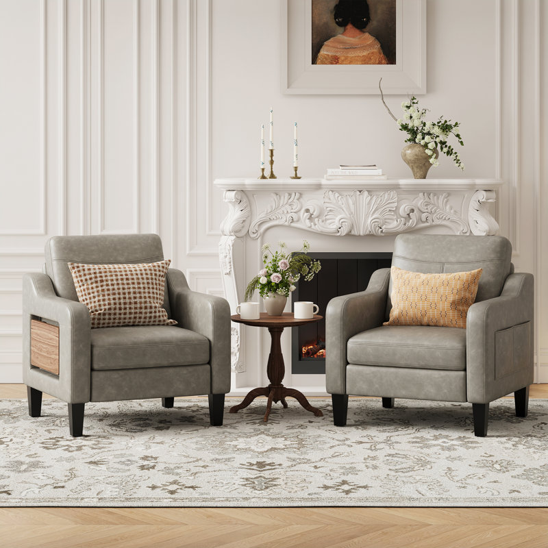 Fauteuil large en similicuir rembourré, Gris