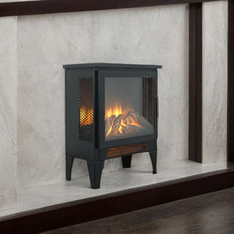 17 Inch Freestanding Electric Fireplace Stove Heater With 3D Flame Effect, Black 1