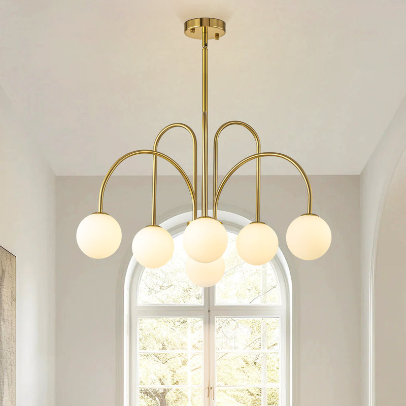 Bradrick 6-Light Dimmable Frosted Glass Sputnik Sphere Chandelier, Brass