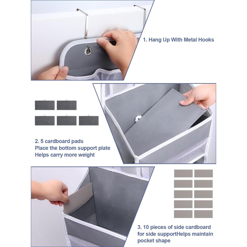 Rangement mural en tissu avec tablette Oprisa, Gris clair, H 59 po x l 13 po x P 6 po