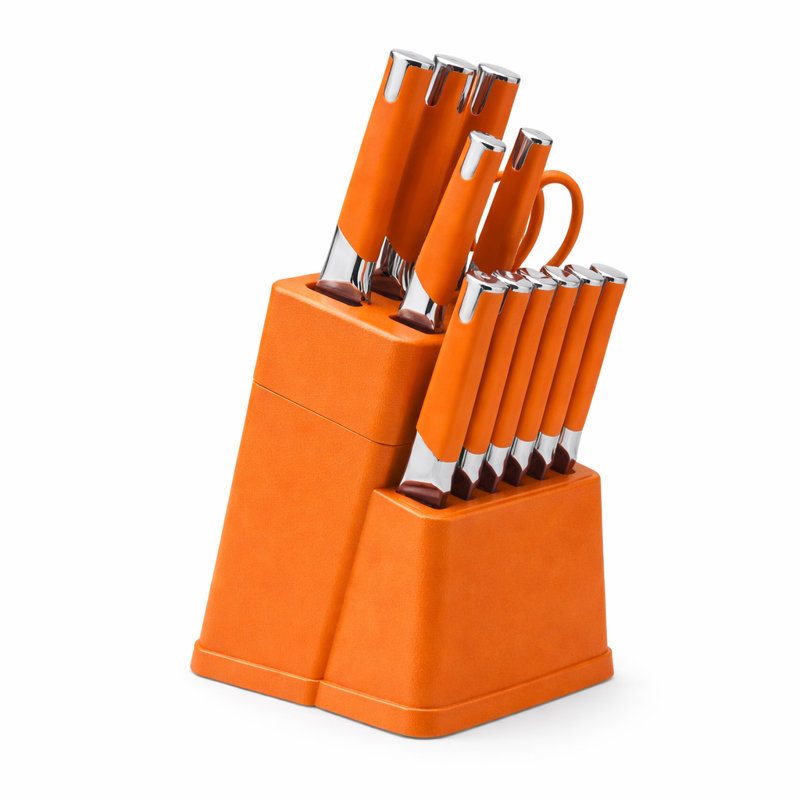 Ensemble de couteaux de cuisine en acier inoxydable 13 pièces Modern, Orange