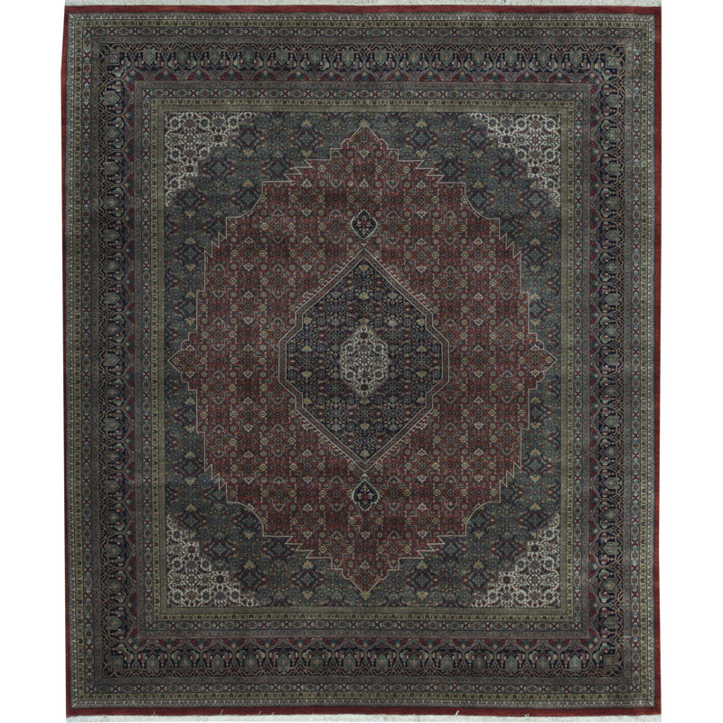 Tapis rouille et bleu marine de haute qualité noué à la main