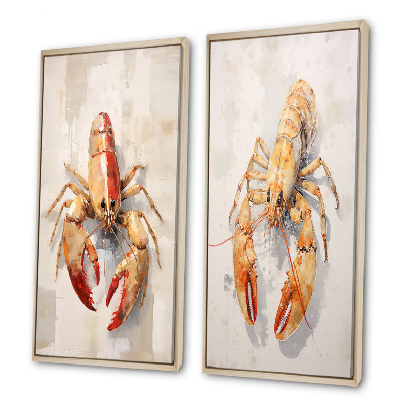 Grazing Lobster - ensemble de 2 reproductions d'art sur toile, Encadrement brun, H 32 po x l 33 po