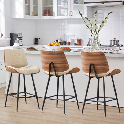 Faux Leather Upholstery Counter Stools for Bar with Ergonomic Back and Footrest