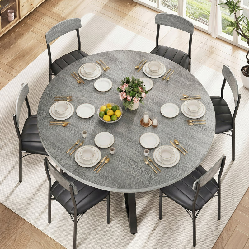 Table de salle à manger extensible de 43 à 57 po pour 4 à 8 personnes, table de cuisine industrielle ronde à ovale moderne avec tablette de rangement cachée, base piédestal compacte pour petit appartement et salon