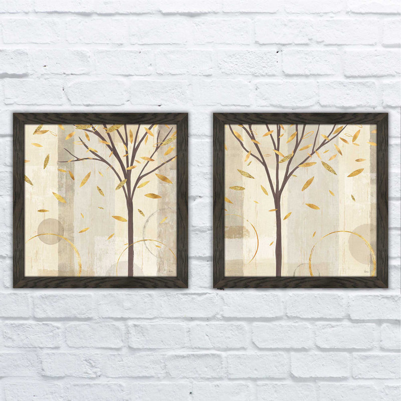 «Watercolor Forest Gold III», ensemble de 2 reproductions encadrées sur papier, H 16,5 po x l 33 po, Pas de tapis