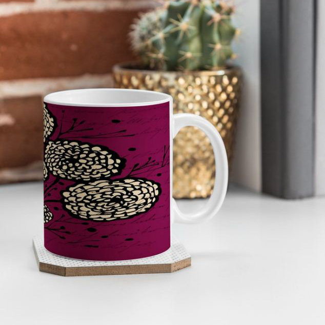 Grande tasse à café lettres et fleurs