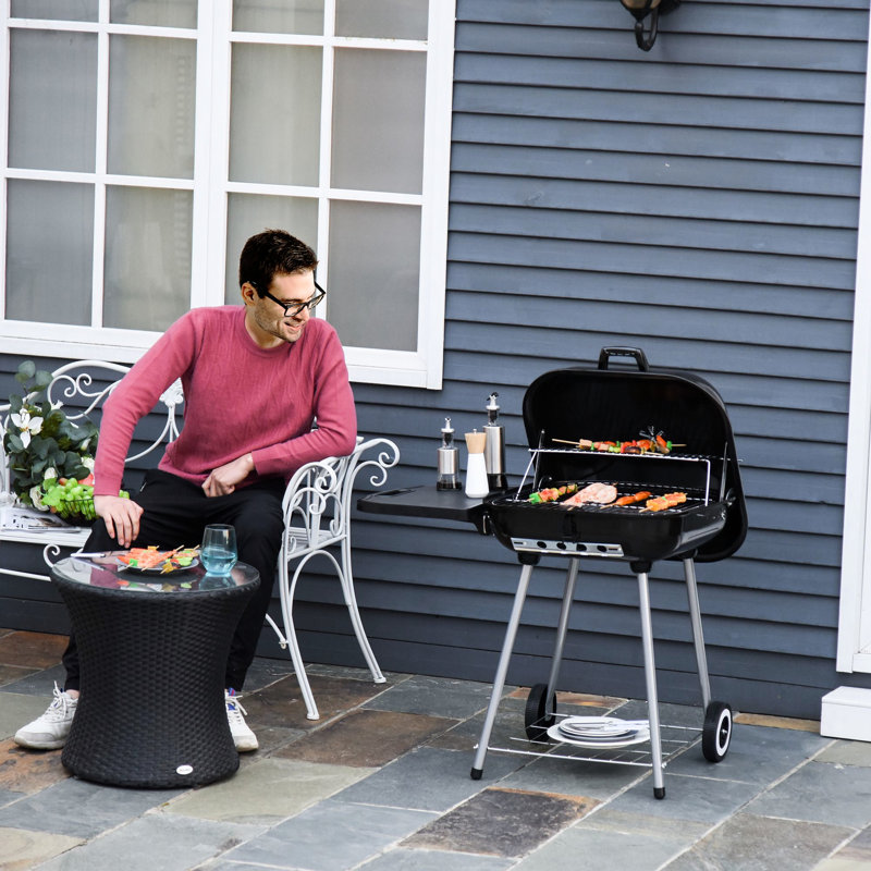 Barbecue au charbon portatif extérieur avec roulettes - fentes réglables pour barbecue de 21 po et tablette inférieure pour le pique-nique, camping, expérience délicieuse, barbecue