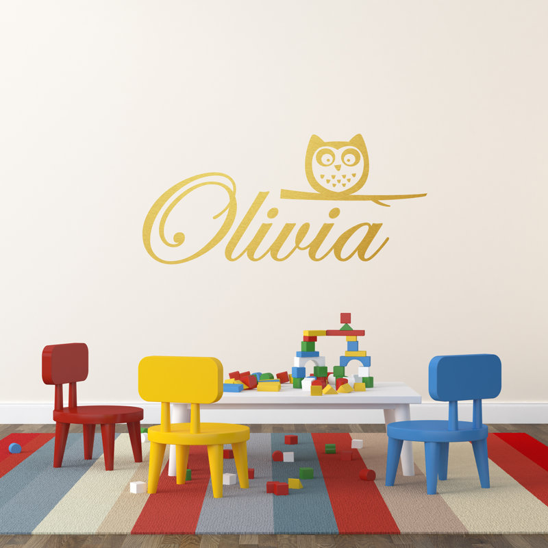 Adhésif décoratif nom personnalisé avec hibou, Oui, Or