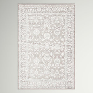 Hillyer Floral Machine Made Power Loom Polypropylene Area Rug in Light Gray/White