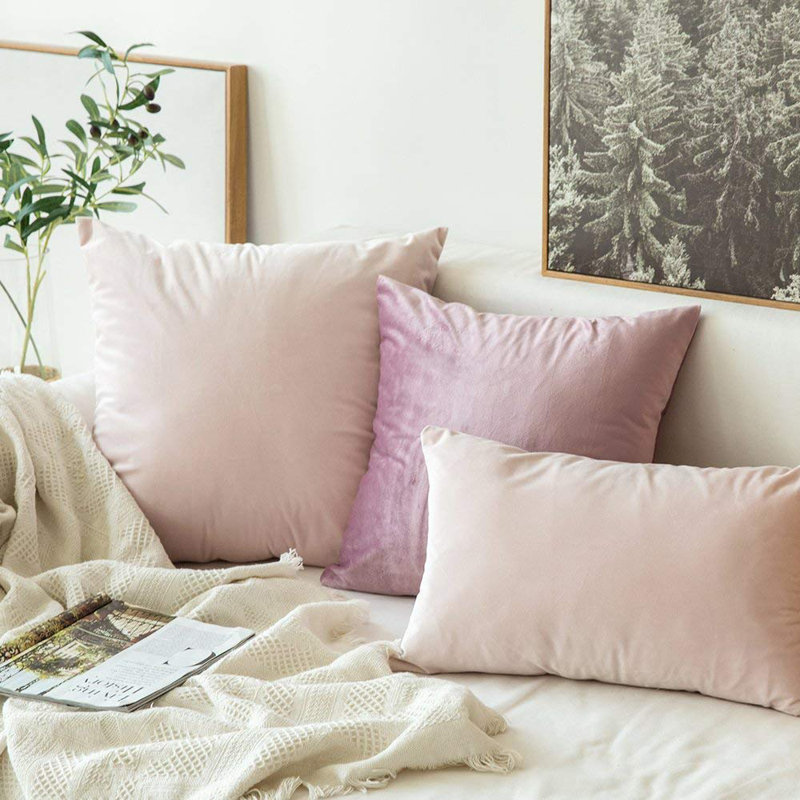 Housse de coussin en velours uni, H 12 po x l 20 po, Rose bonbon