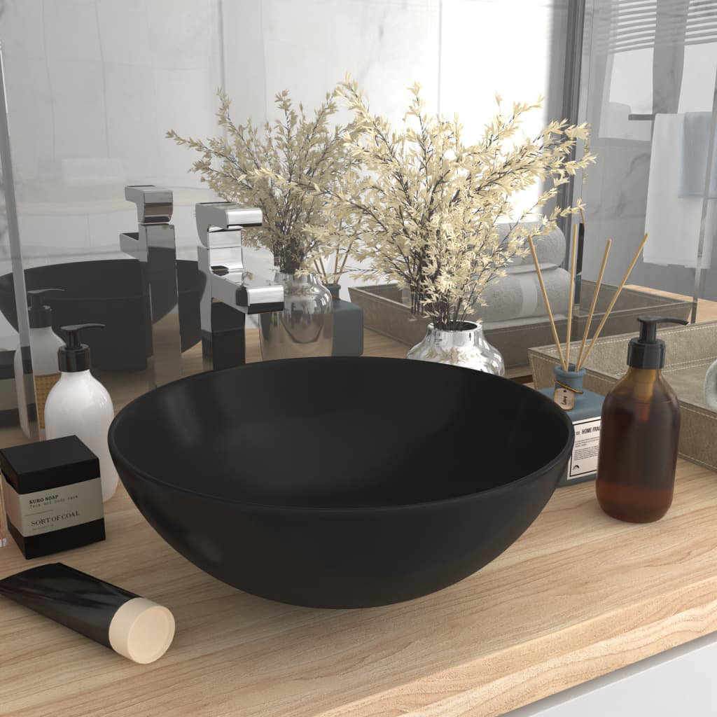 Kranz Matt Black Ceramic Circular Bathroom Sink