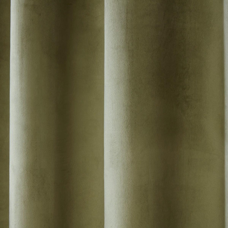 Casa Blackout Ready Made Solid Colour Eyelet Velvet Curtains, 66cm Width x 90cm Drop, Green