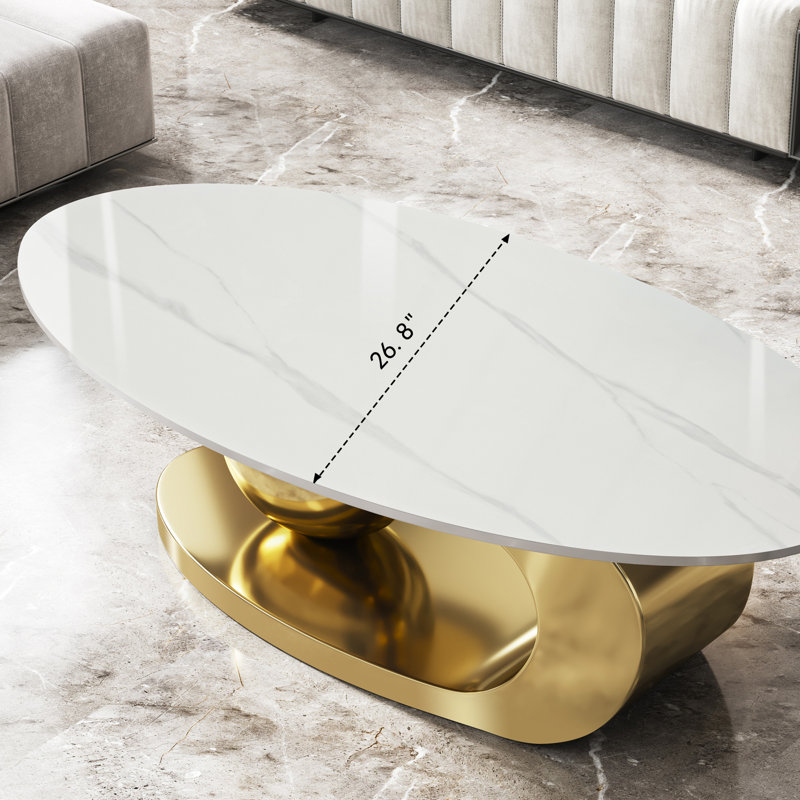Modern Coffee & Cocktail Tables, 49 Inch Marble Top Gold Steel Home