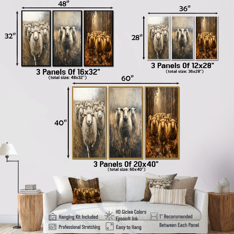 Minimalisme moutons Woolly Wanderers I - Collection de décorations murales moutons, H 28 po x l 36 po, Noir
