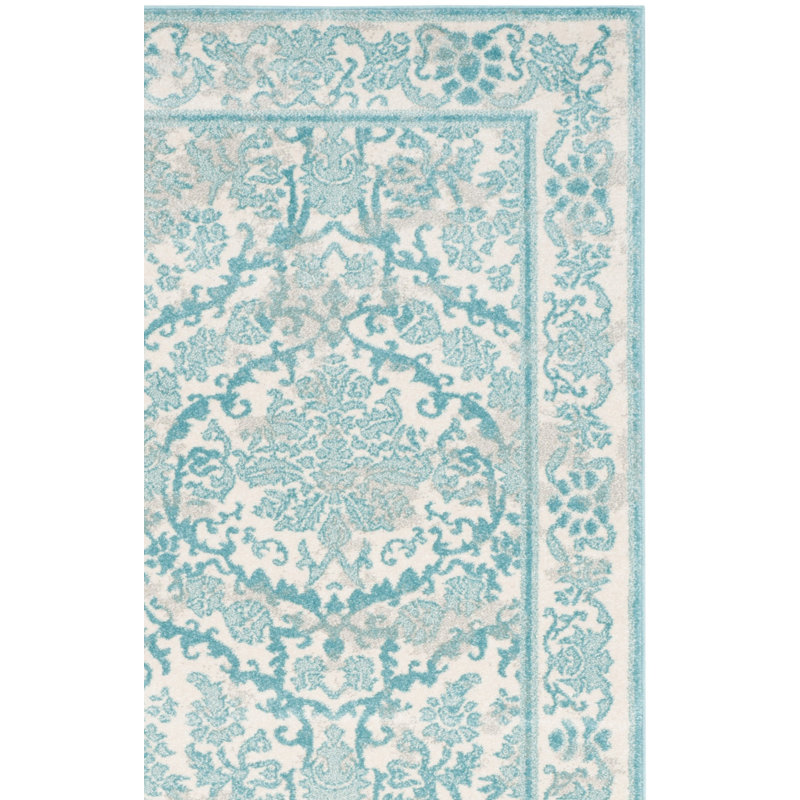 Auriyah Oriental Ivory/Light Blue Area Rug, Rectangle 3' x 5'