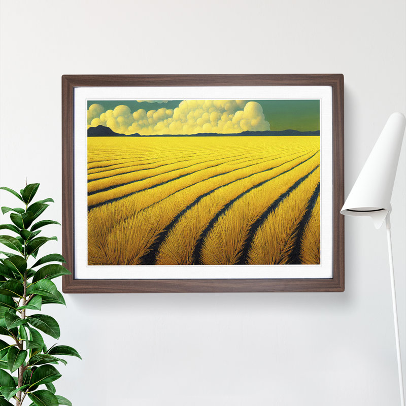 Exciting Wheat Field 1 Piece Single Picture Frame Wall Art, 46cm H x 64cm W x 2cm D, Walnut Framed