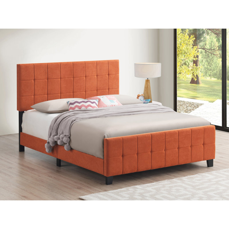 Auerbach Tufted Upholstered Low Profile Platform Bed, Queen, Orange