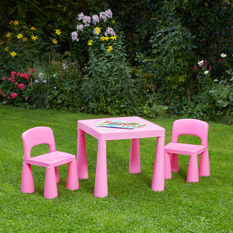 Kids Plastic Table and Two Chairs Set, Pink