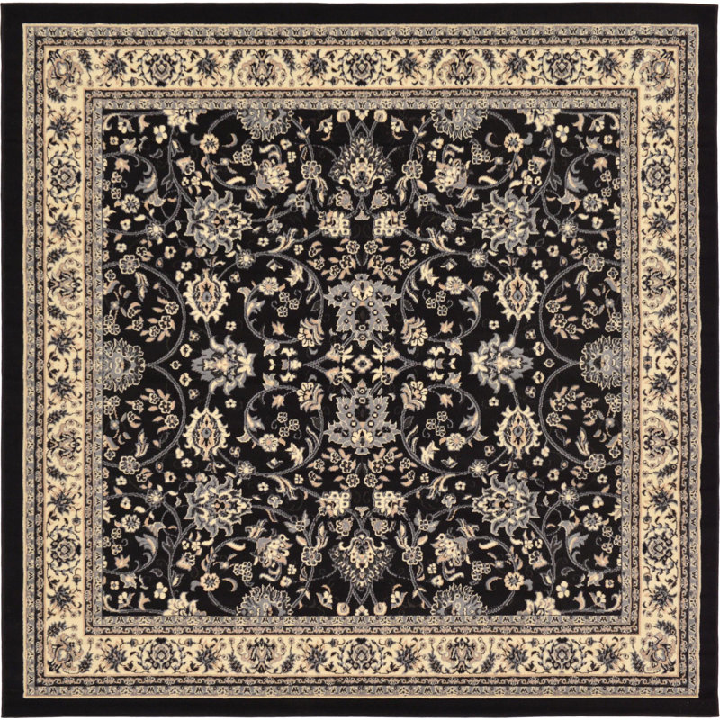 Tapis bourgogne Bhatari, Carré 7 pi 10 po, Black
