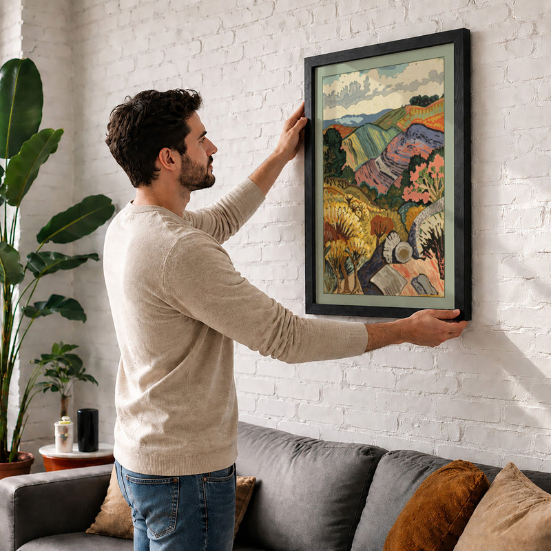 Patchwork Fields at Dusk Art Deco - Framed Print, A3 - 42.0 x 29.7 cm, Unframed