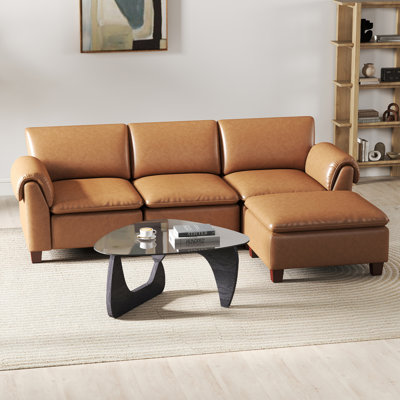 Modular Sectional Sofa With Reversible Chaise 3 Seats L Shaped Couch For Living Room, Deep Seat Sectional Couches Comfy Upholstered Sofa Bed With Ottoman