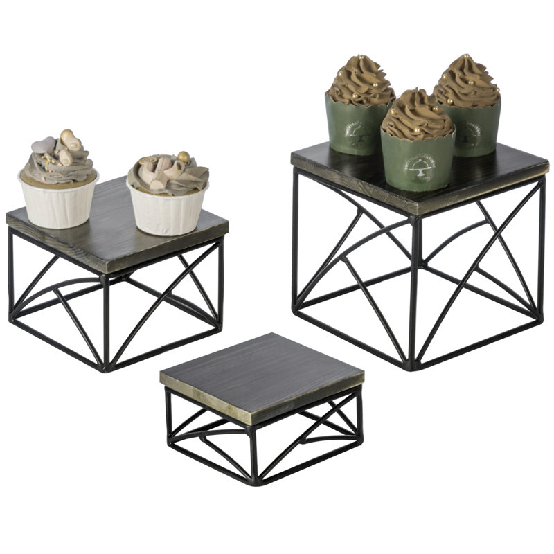3 Piece Cake Stand Set, Black/Grey