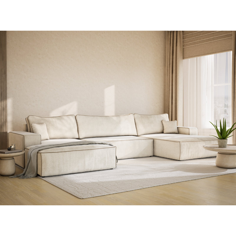 6 Seater Reclining Corner Sofa , Beige/Ecru