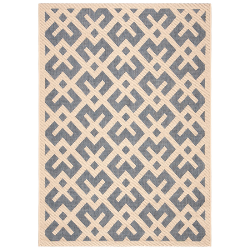 Arneshia Geometric Blue/Bone Area Indoor/Outdoor Area Rug, Rectangle 5'3" x 7'7"